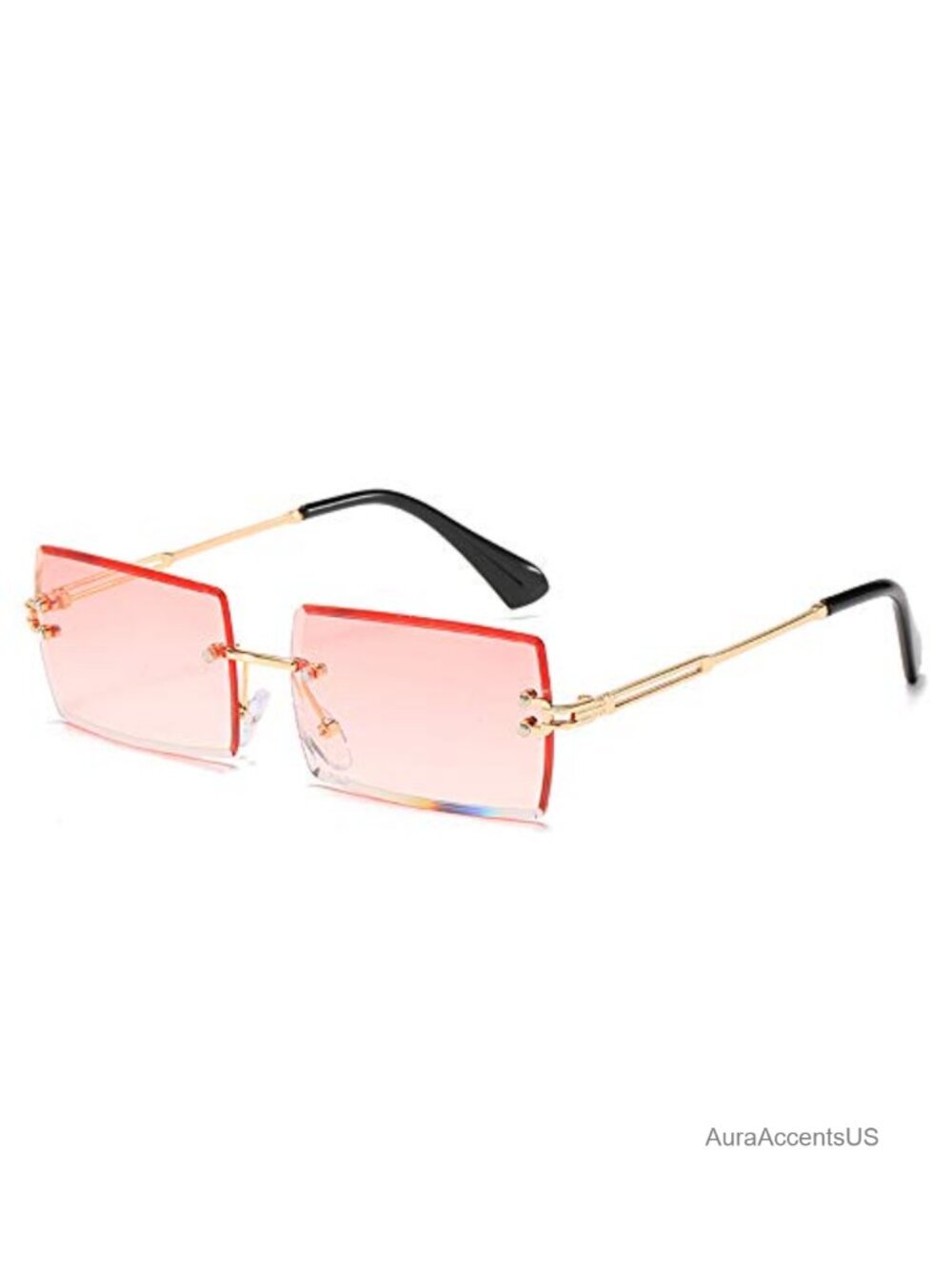 Rimless Rectangle Sunglasses UV400 Protection Frameless Metal Square Fashion